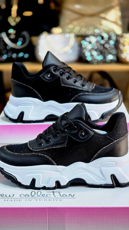 Dolgu Topuk Simli Kadın Spor Ayakkabı