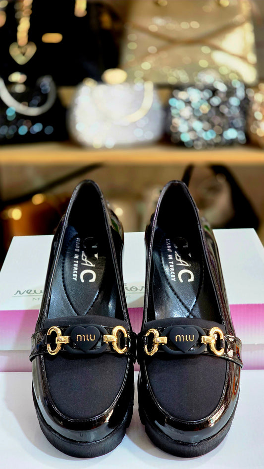 Loafers Kadın Rugan Siyah Kalın Taban Loafer Ayakkabı