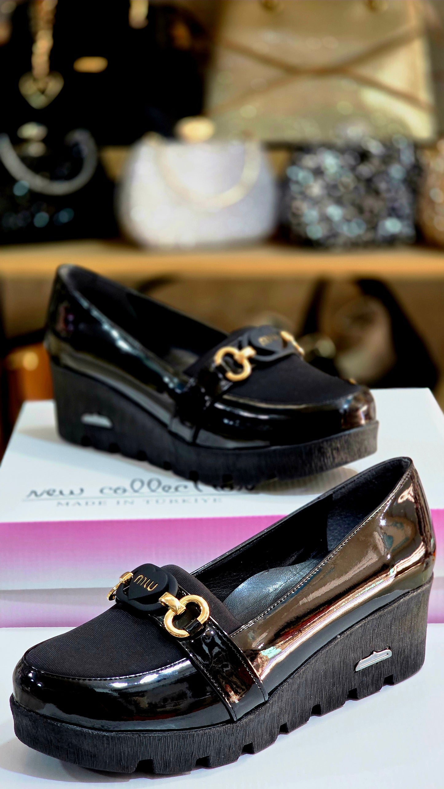 Loafers Kadın Rugan Siyah Kalın Taban Loafer Ayakkabı