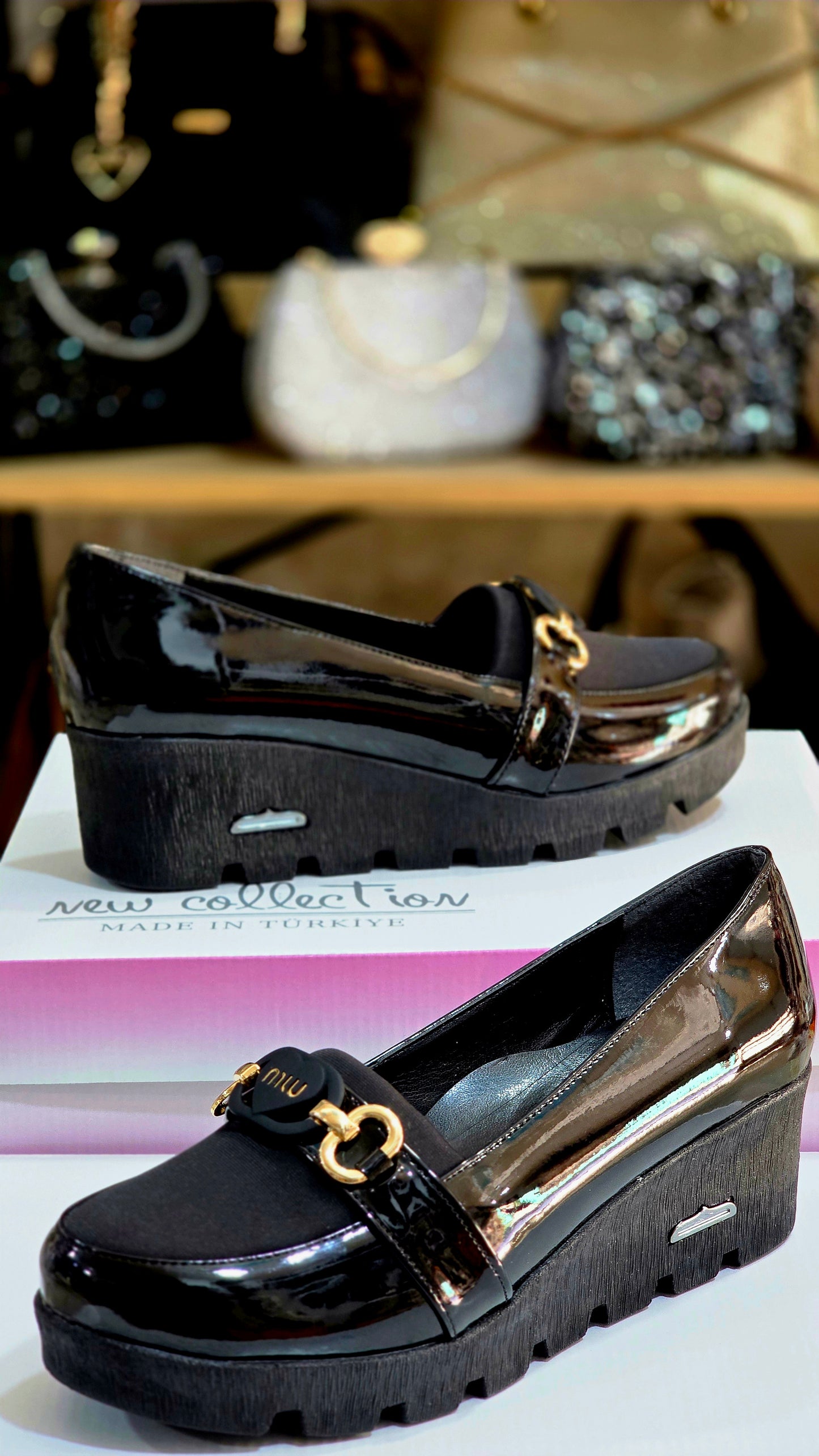 Loafers Kadın Rugan Siyah Kalın Taban Loafer Ayakkabı