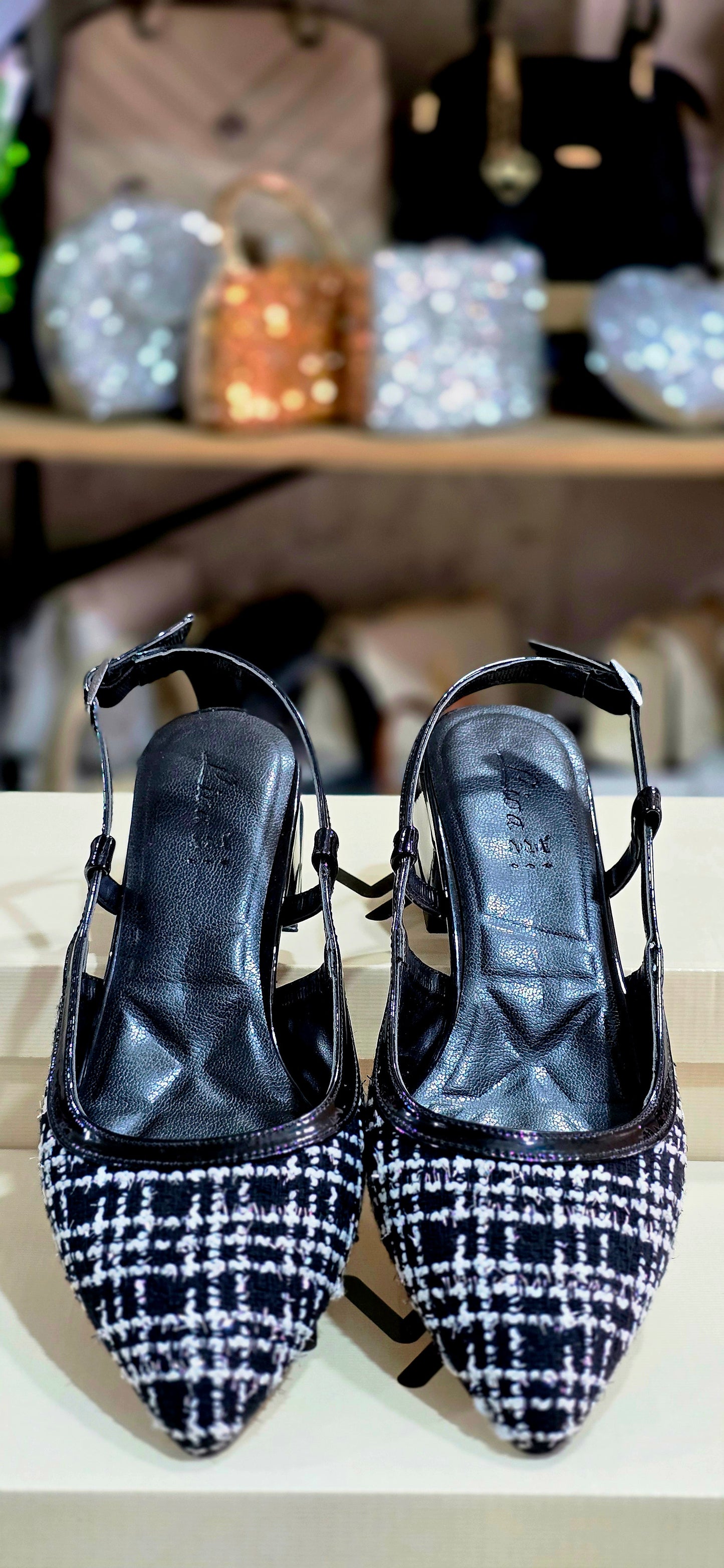 Tweed Collection Şık Tasarım Tweed Kumaş Sivri Burun Kadın Topuklu Ayakkabı