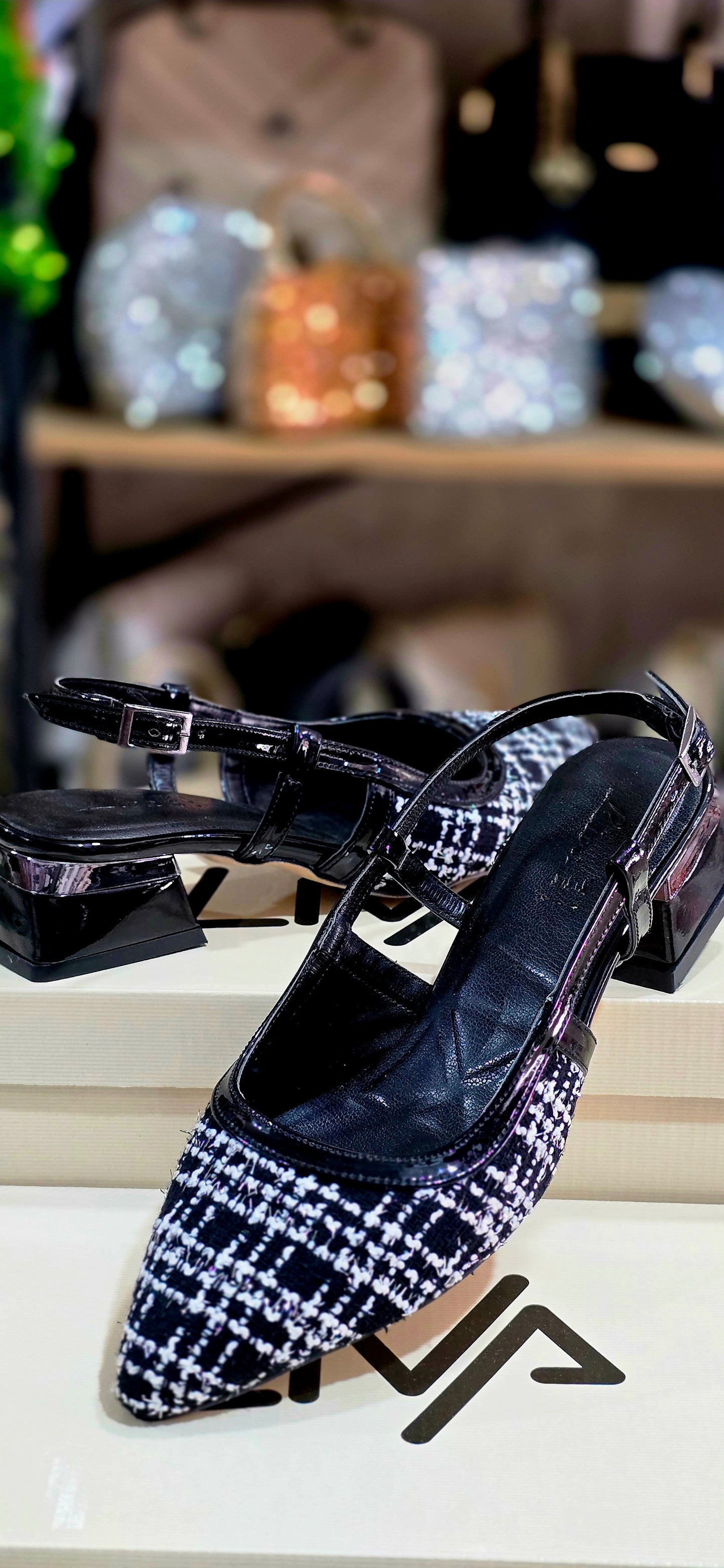 Tweed Collection Şık Tasarım Tweed Kumaş Sivri Burun Kadın Topuklu Ayakkabı