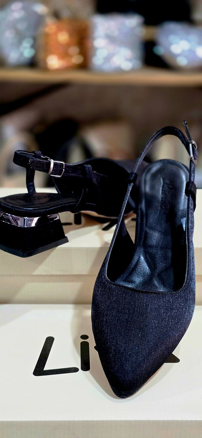 Liva Şık Siyah Slingback Kadın Ayakkabı – Kısa Topuklu
