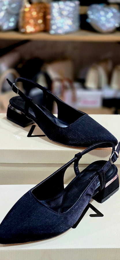 Liva Şık Siyah Slingback Kadın Ayakkabı – Kısa Topuklu