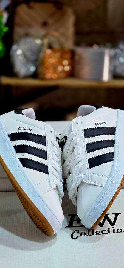 Unisex Siyah Çizgili Beyaz Spor Ayakkabı