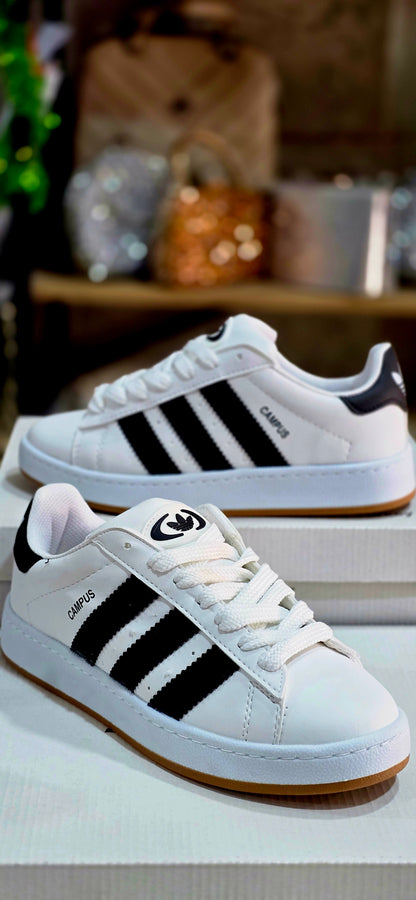 Unisex Siyah Çizgili Beyaz Spor Ayakkabı