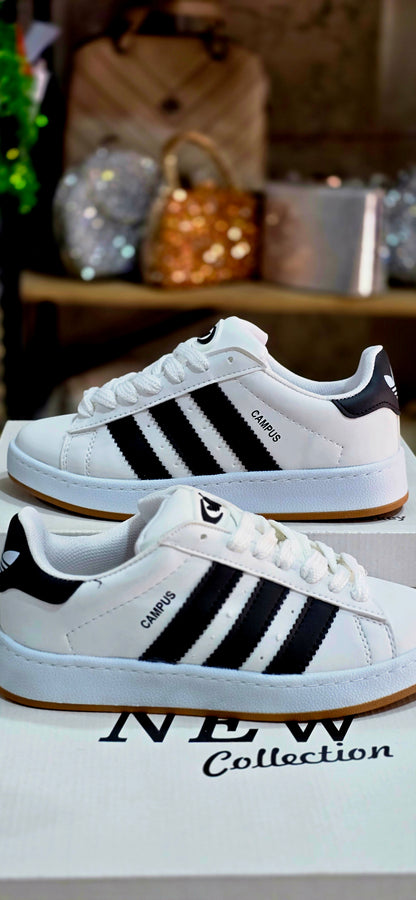 Unisex Siyah Çizgili Beyaz Spor Ayakkabı